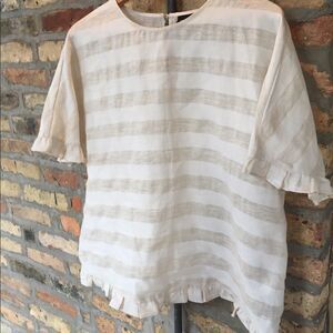 Ladies cotton linen short sleeved blouse